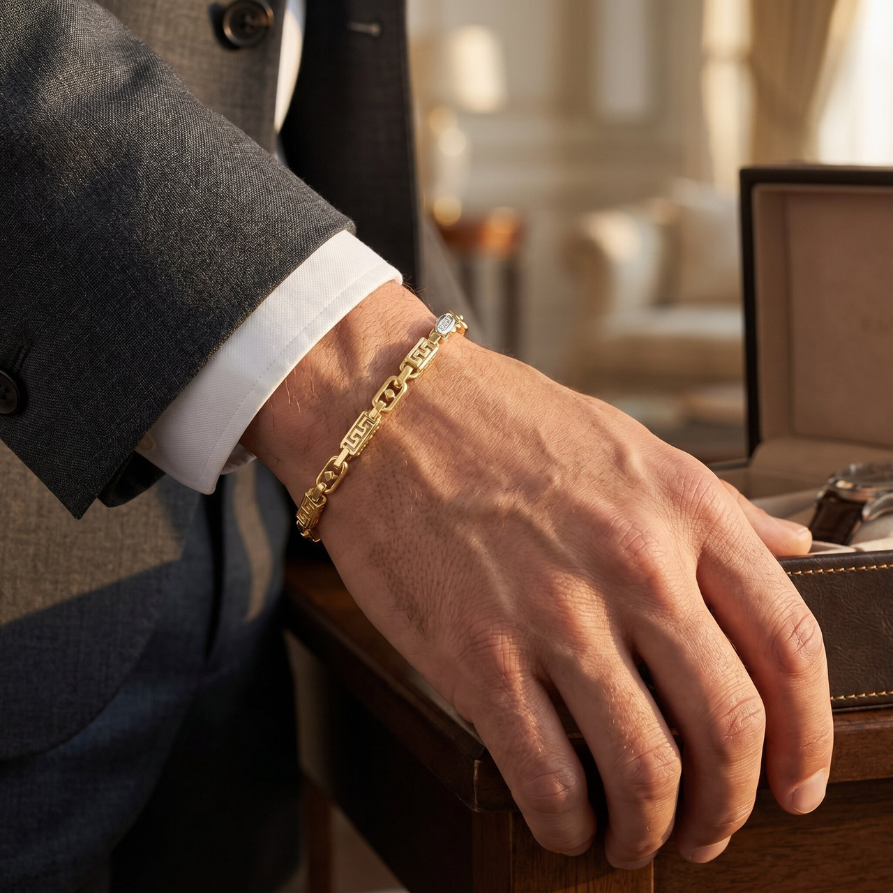 Men's Figaro Link 14k Gold (32gram) or Platinum (52gram) 5mm Link